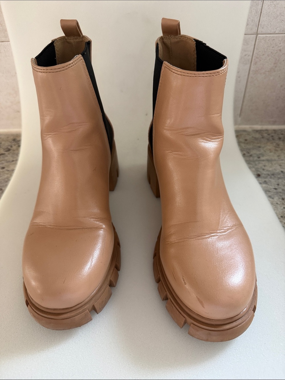 Guess Tan Chunky Chelsea Booties